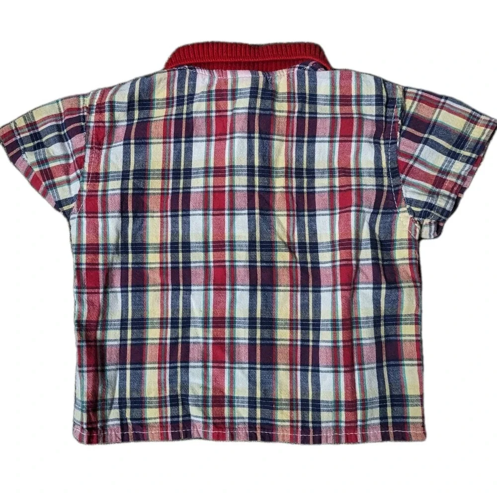 Oshkosh Baby Toddler 12 Months Boys Shirt Short Sleeve Plaid Vtg‎ USA Cotton